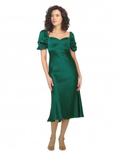 Caçador Verde Linha A Amor Comprimento Midi Cetim Sedoso Curto Formais Vestidos de Madrinha / Vestidos de Festa Outlet
