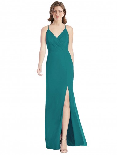 Caçador Verde Sereia Alças finas Chiffon Longo Vestidos de Madrinha Outlet