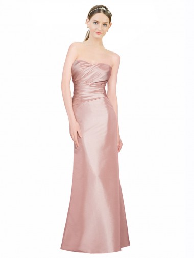 Cetim Elástico Linha A Lombar Sem alças Longo Formais Vestidos de Madrinha / Vestidos de Noite / Vestidos de Festa Outlet