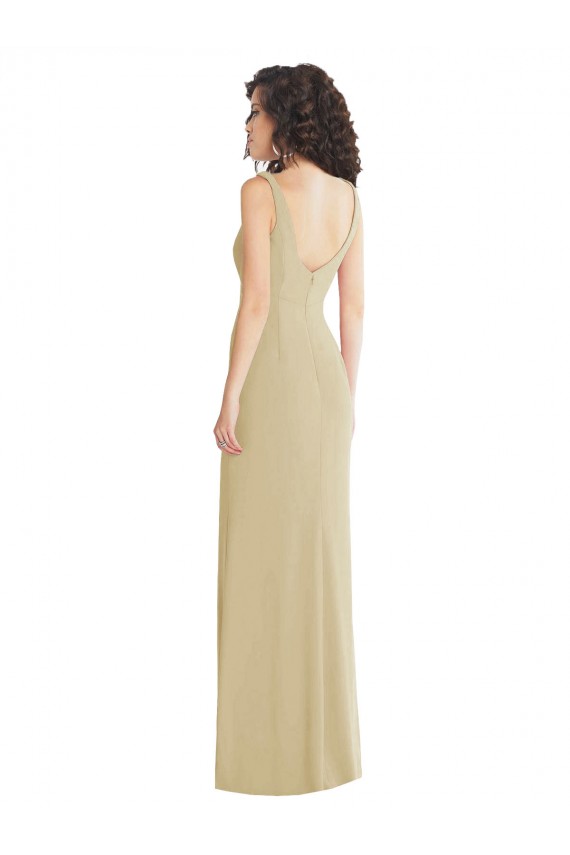 Champanhe Trombeta Decote Quadrado Crepe Esticado Longo Formais Vestidos de Madrinha / Vestidos de Festa Outlet