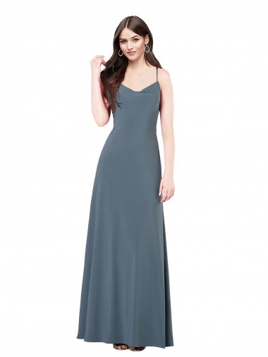 Cinza Ardósia Linha A Decote V Spandex Longo Vestidos de Madrinha / Vestidos de Festa Outlet
