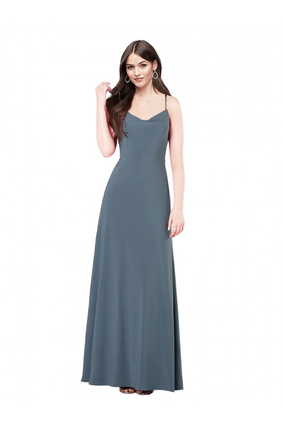 Cinza Ardósia Linha A Decote V Spandex Longo Vestidos de Madrinha / Vestidos de Festa Outlet