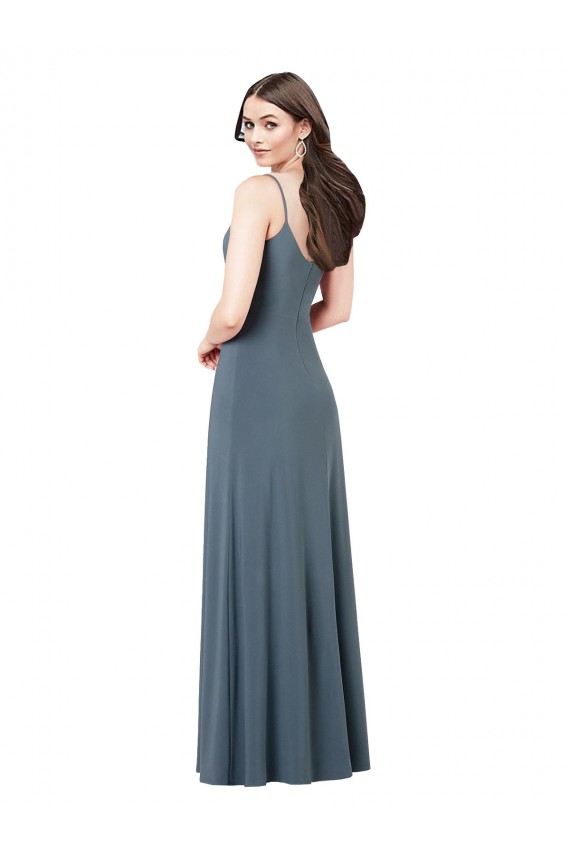 Cinza Ardósia Linha A Decote V Spandex Longo Vestidos de Madrinha / Vestidos de Festa Outlet