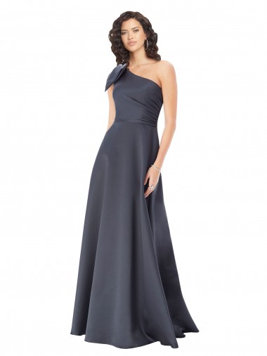 Cinza Ardósia Linha A Um Ombro Cetim Longo Formais Vestidos de Madrinha / Vestidos de Festa Outlet