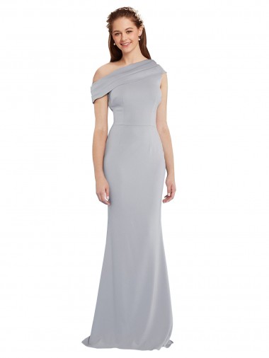 Cinzento 24 Sereia Um Ombro Crepe Esticado Longo Formais Vestidos de Madrinha / Vestidos de Festa Outlet