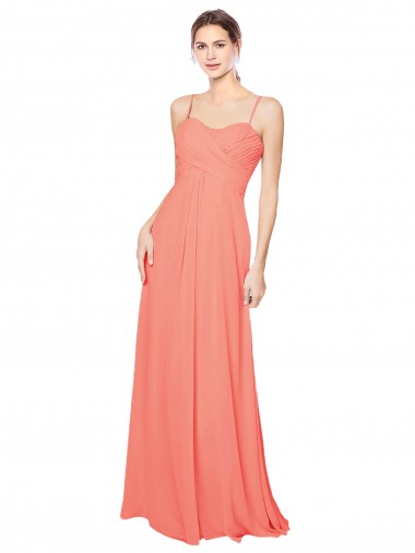 Coral Linha A Alças finas Chiffon Longo Vestidos de Madrinha Outlet
