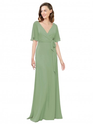 Ervas Marinhas Linha A Decote V Chiffon Longo Vestidos de Madrinha Outlet