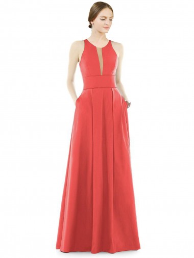 Firecracker Linha A Decote Joia Cetim Longo Vestidos de Madrinha Outlet