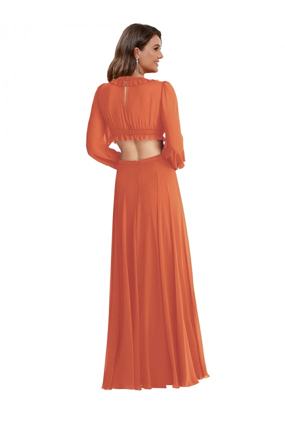 Firecracker Linha A Decote V Alto Baixo Chiffon Alto Baixo, Longo Alto Baixo Vestidos de Madrinha Outlet