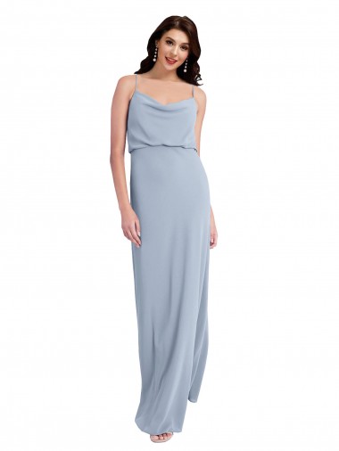 Fumo Azul Bainha Alças finas Crepe Esticado Longo Formais Vestidos de Madrinha / Vestidos de Festa Outlet