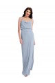 Fumo Azul Bainha Alças finas Crepe Esticado Longo Formais Vestidos de Madrinha / Vestidos de Festa Outlet