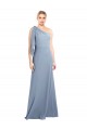 Fumo Azul Crepe Esticado Bainha Um Ombro Longo Formais Vestidos de Madrinha / Vestidos de Noite / Vestidos de Festa Outlet