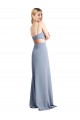 Fumo Azul Linha A Alças finas Crepe Esticado Longo Vestidos de Madrinha / Vestidos de Festa Outlet