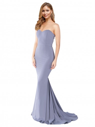 Fumo Azul Sereia Amor Crepe Esticado Longo Formais Vestidos de Madrinha / Vestidos de Festa Outlet