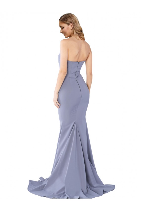 Fumo Azul Sereia Amor Crepe Esticado Longo Formais Vestidos de Madrinha / Vestidos de Festa Outlet
