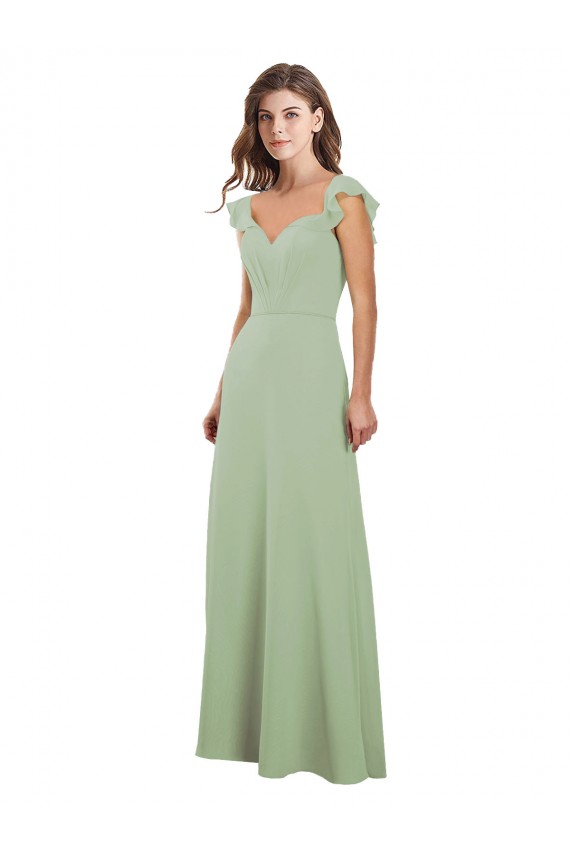 Fumo Verde Chiffon Linha A Mangas Curtas Amor Longo Vestidos de Madrinha Outlet