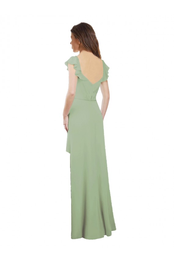 Fumo Verde Chiffon Linha A Mangas Curtas Amor Longo Vestidos de Madrinha Outlet