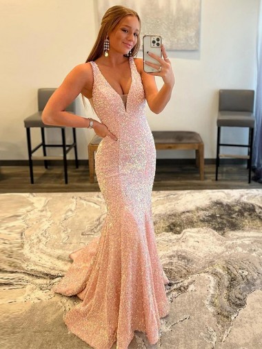 Lantejoulas Veludo Bainha Sem Mangas Decote V Longo Lantejoulas Veludo Vestidos de Festa / Vestidos de Baile Outlet