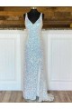 Lantejoulas Veludo Bainha Sem Mangas Decote V Longo Lantejoulas Veludo Vestidos de Festa / Vestidos de Baile Outlet