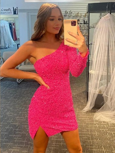 Lantejoulas Veludo Bainha Um Ombro Curto Lantejoulas Veludo Vestidos de Festa Outlet