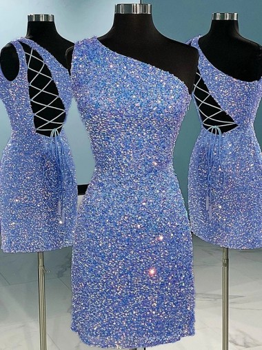 Lantejoulas Veludo Sem Mangas Um Ombro Bainha Curto Lantejoulas Veludo Vestidos de Festa Outlet