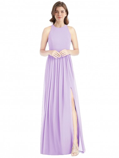 Lilás Chiffon Linha A Sem Mangas Cabeçada Longo Vestidos de Madrinha Outlet