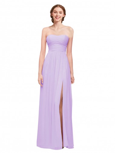 Lilás Chiffon Linha A Sem Mangas Sem alças Longo Vestidos de Madrinha Outlet