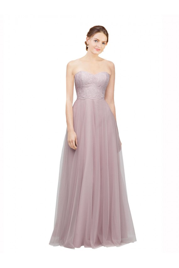 Lilás Claro Tule & Renda Linha A Sem Mangas Amor Longo Vestidos de Madrinha Outlet