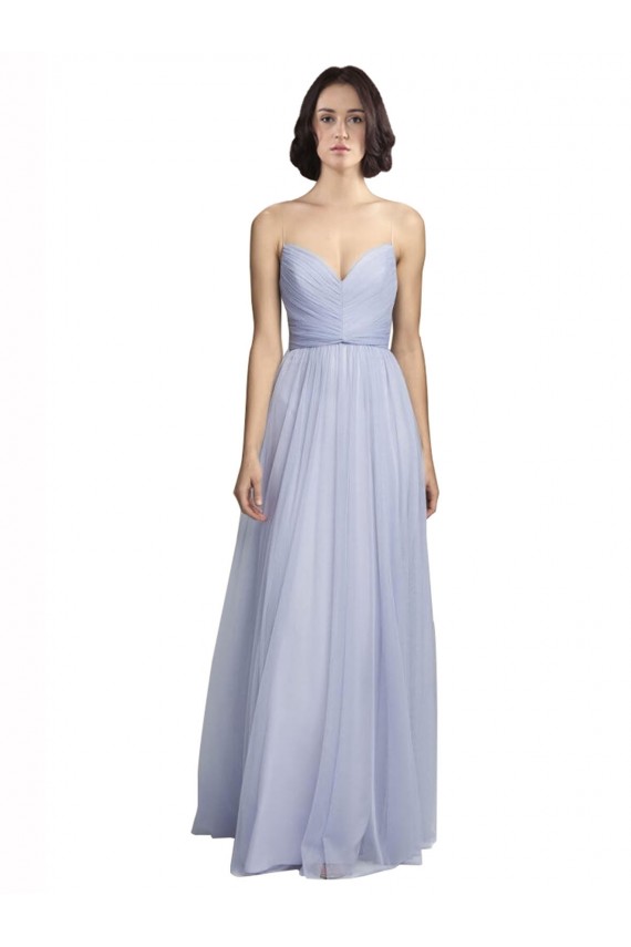 Lilás Linha A Alças finas Tule Longo Vestidos de Madrinha Outlet
