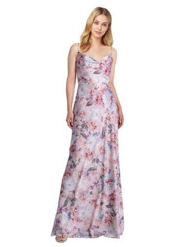 Linha A Decote Capuz Cetim Elástico & Floral Longo Formais Vestidos de Madrinha / Vestidos de Noite Outlet
