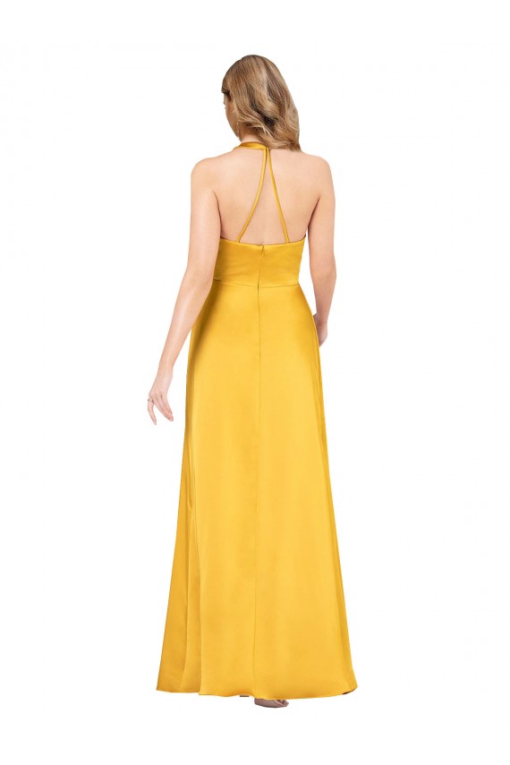 Linha A Decote V Alto Baixo Cetim Sedoso Longo Alto Baixo Formais Vestidos de Madrinha / Vestidos de Festa Outlet