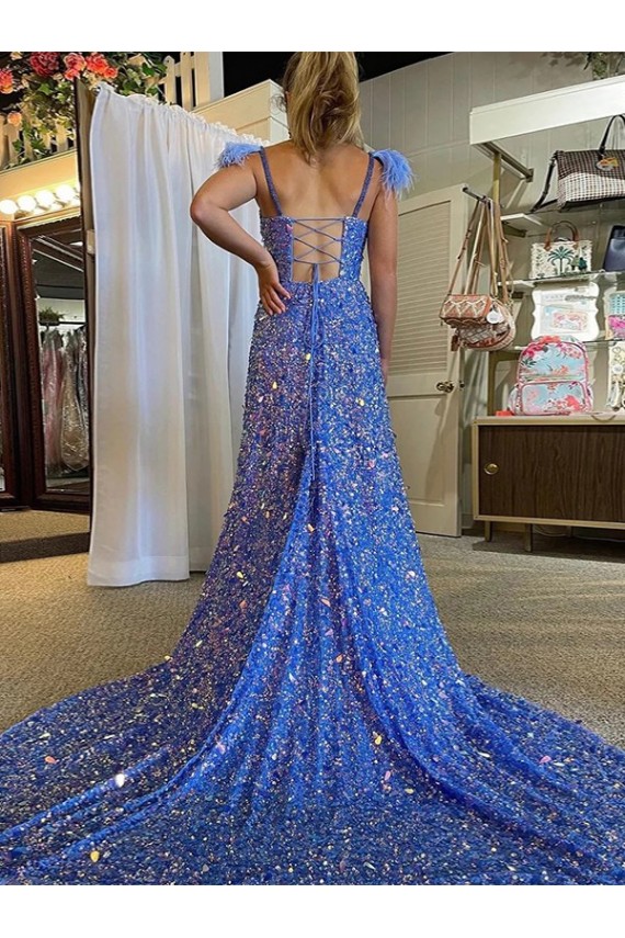 Linha A Decote V Comboio Corte Lantejoulas Veludo Longo Lantejoulas Veludo Vestidos de Festa Outlet