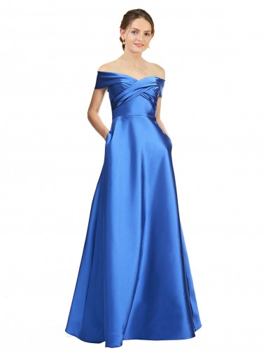 Linha A Fora do Ombro Cetim Longo Formais Vestidos de Madrinha / Vestidos de Festa Outlet