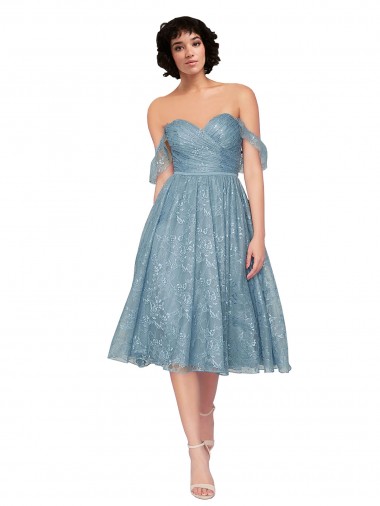Linha A Fora do Ombro Renda Curto Vestidos de Madrinha / Vestidos de Homecoming Outlet