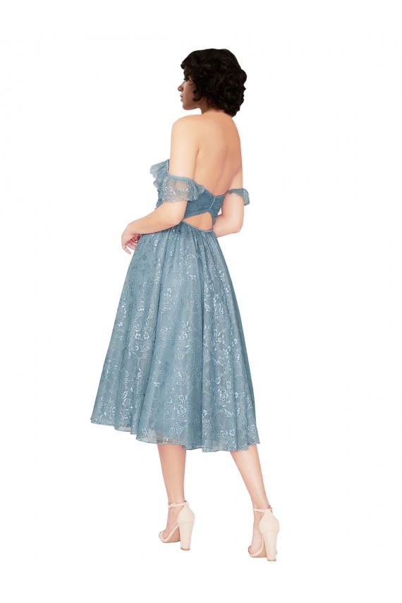 Linha A Fora do Ombro Renda Curto Vestidos de Madrinha / Vestidos de Homecoming Outlet