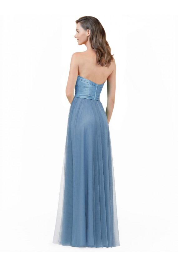 Linha A Sem alças Cetim & Tule Longo Vestidos de Madrinha Outlet
