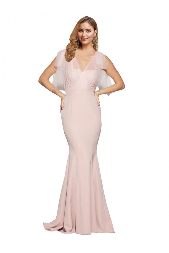 Malva Bainha Amor Crepe Esticado & Tule Longo Formais Vestidos de Madrinha / Vestidos de Festa Outlet