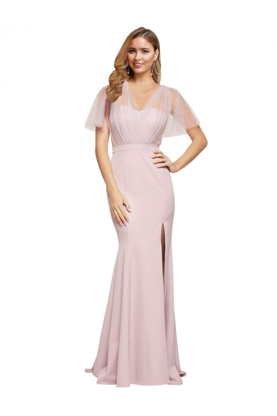 Malva Bainha Um Ombro Crepe Esticado & Tule Longo Formais Vestidos de Madrinha / Vestidos de Festa Outlet