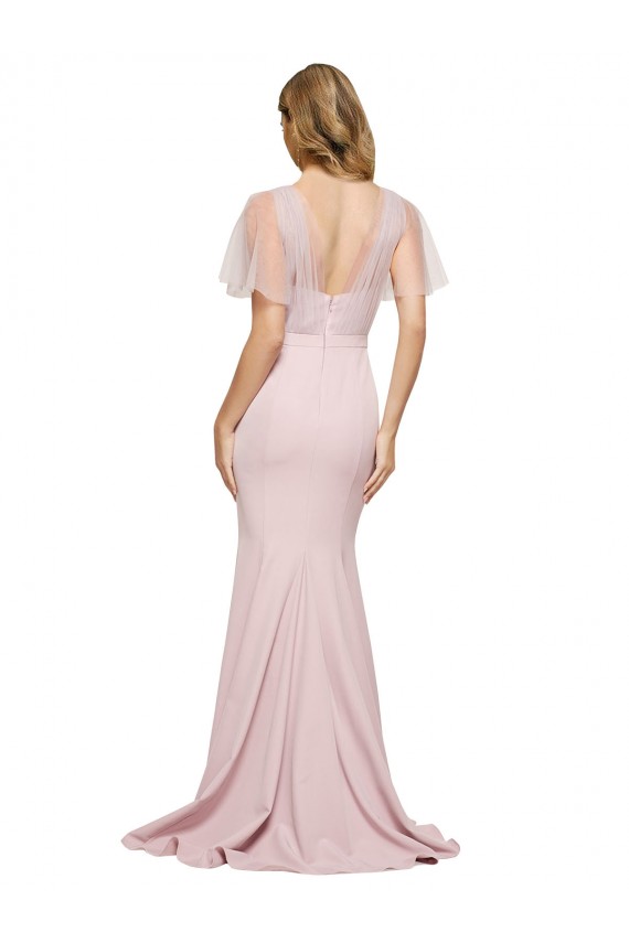Malva Bainha Um Ombro Crepe Esticado & Tule Longo Formais Vestidos de Madrinha / Vestidos de Festa Outlet