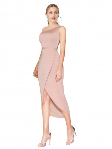 Malva Sereia Um Ombro Alto Baixo Crepe Esticado Curto Alto Baixo Formais Vestidos de Madrinha / Vestidos de Festa Outlet