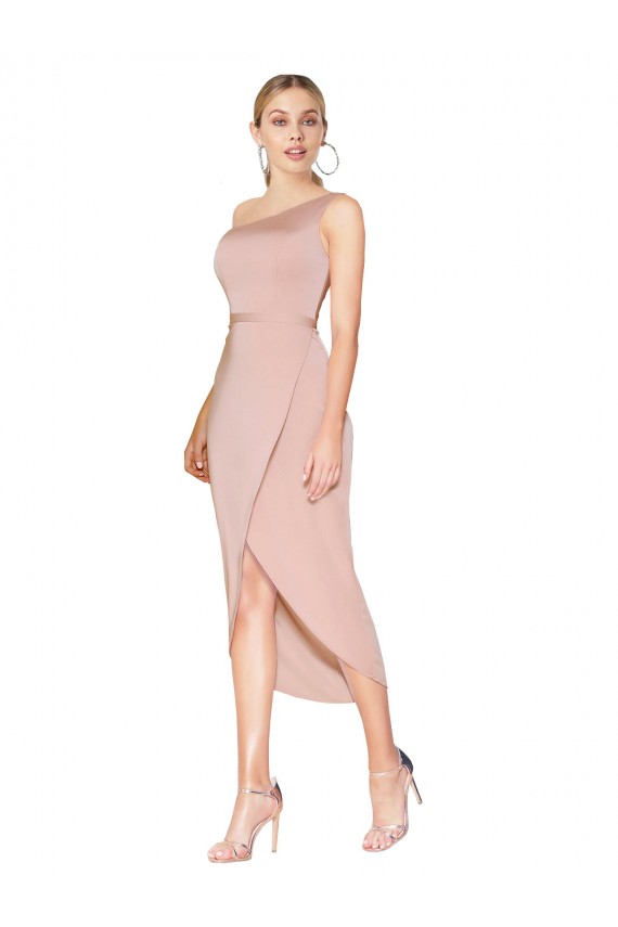 Malva Sereia Um Ombro Alto Baixo Crepe Esticado Curto Alto Baixo Formais Vestidos de Madrinha / Vestidos de Festa Outlet