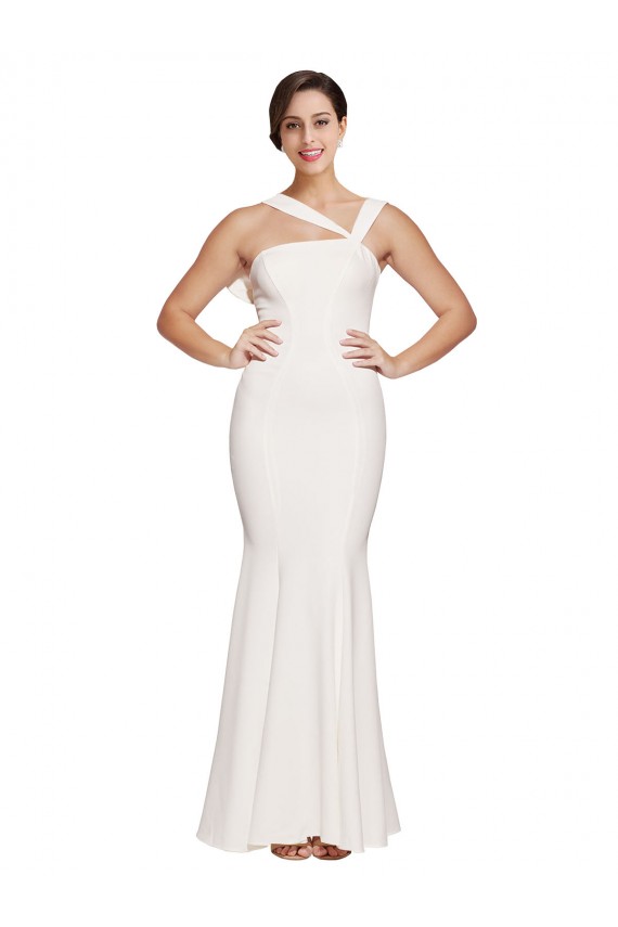 Marfim Bainha Decote Quadrado Crepe Esticado Longo Formais Vestidos de Madrinha / Vestidos de Festa Outlet