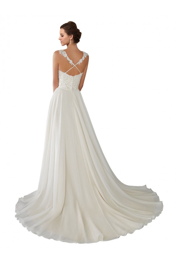 Marfim Chiffon & Renda Linha A Amor Longo Vestidos de Noiva Outlet