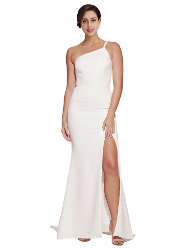 Marfim Crepe Esticado Bainha Sem alças Longo Vestidos de Madrinha / Vestidos de Festa Outlet