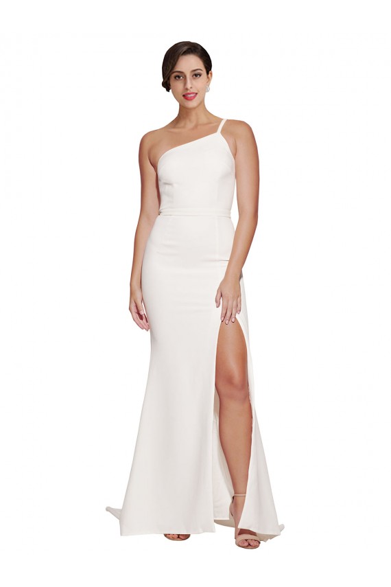 Marfim Crepe Esticado Bainha Sem alças Longo Vestidos de Madrinha / Vestidos de Festa Outlet