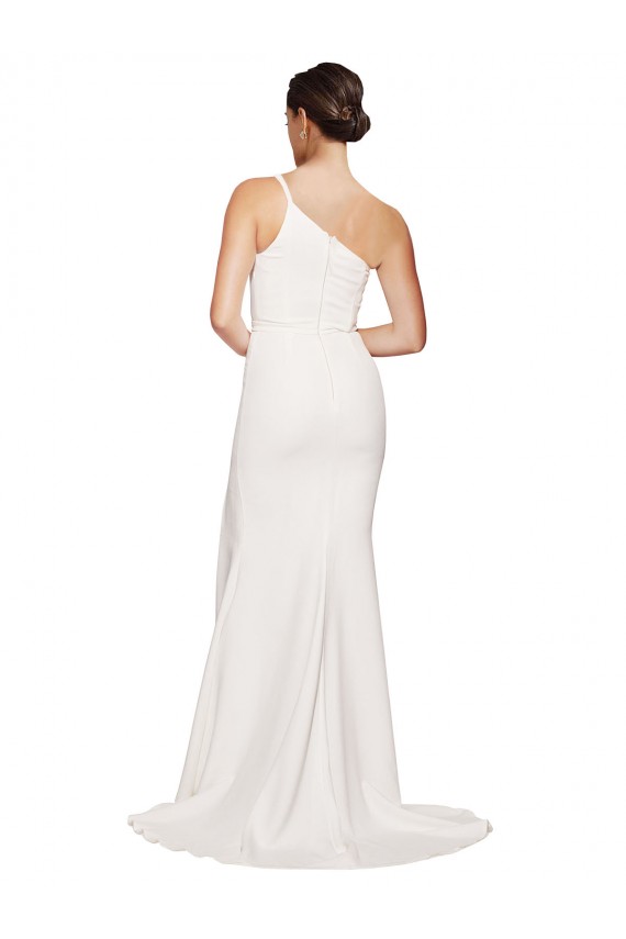 Marfim Crepe Esticado Bainha Sem alças Longo Vestidos de Madrinha / Vestidos de Festa Outlet