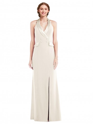 Marfim Trombeta Cabeçada Crepe Esticado Longo Vestidos de Madrinha / Vestidos de Festa Outlet