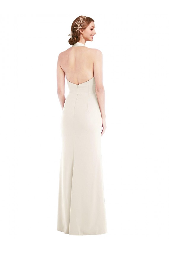 Marfim Trombeta Cabeçada Crepe Esticado Longo Vestidos de Madrinha / Vestidos de Festa Outlet