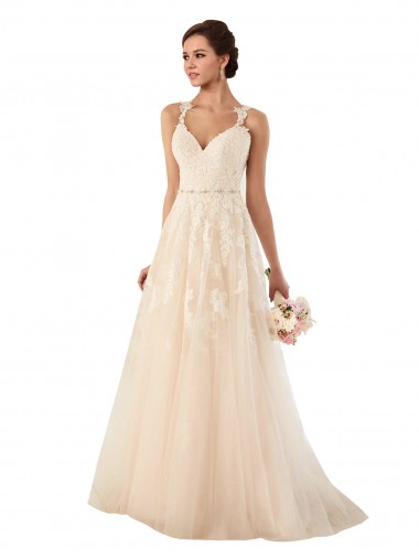 Marfim Tule & Renda Linha A Amor Longo Vestidos de Noiva Outlet