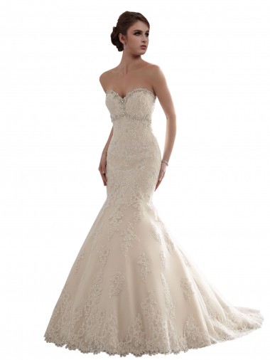 Marfim Tule & Renda Sereia Sem Mangas Amor Longo Vestidos de Noiva Outlet